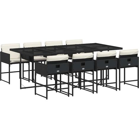 Maison Exclusive - 9-tlg. Garten-Essgruppe mit Kissen Schwarz Pol