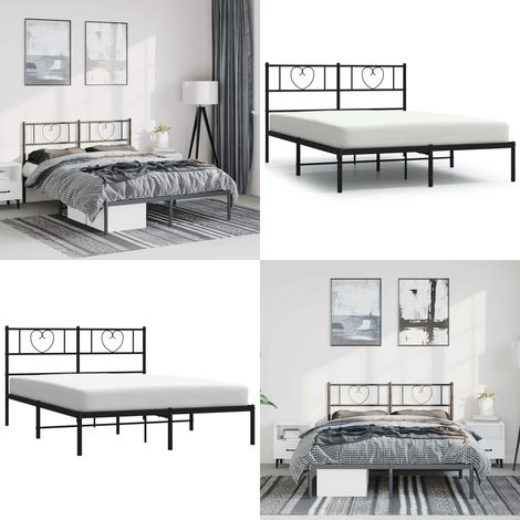 Bettgestell mit Kopfteil Metall Schwarz 150x200 cm - Metallbettfundament - Doppelbett - Boxspringrahmen - Bettrahmen Schwarz - Schlafraumgestaltung - Home & Living (1/5)