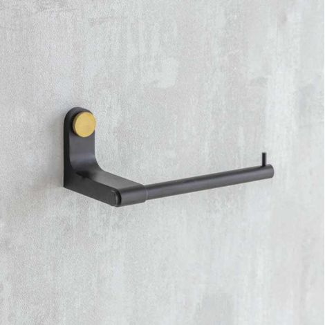 Adelphi Matt Black & Brass Bathroom Toilet Roll Holder Wall Mounted Metal Steel (1/3)