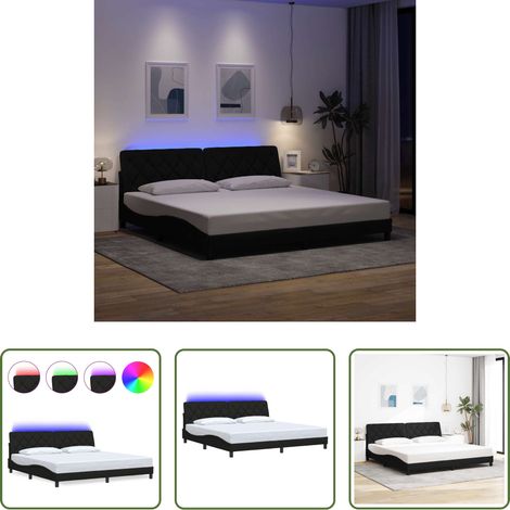 LED-Leuchten - Bettgestell mit LED ohne Matratze Schwarz 200x200 cm Stoff (1/5)