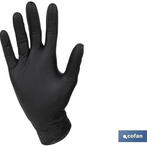 Boîte de 100 gants en nitrile "Grip" texture diamant, taille XL, noir