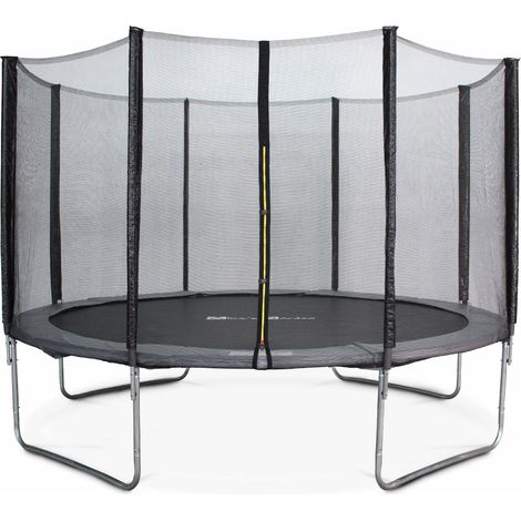 Trampoline rond Ø 370cm gris avec son filet de protection - Saturne - Trampoline de jardin 370 cm 3m Qualité PRO. Normes EU.