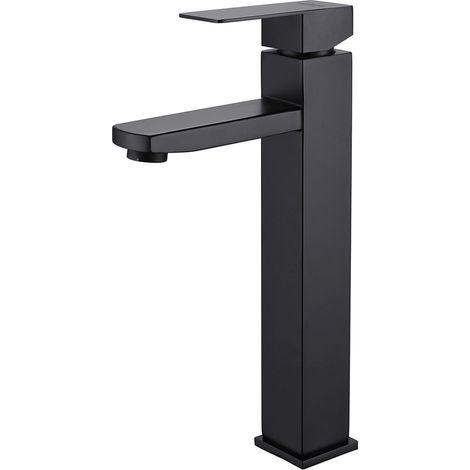 Schwarzer Badezimmerhahn, quadratischer Waschtischmischer, Warm- und Kaltwasserhahn, Edelstahl-Badezimmermischer (mit 80 cm Zulaufschlauch) (1/5)