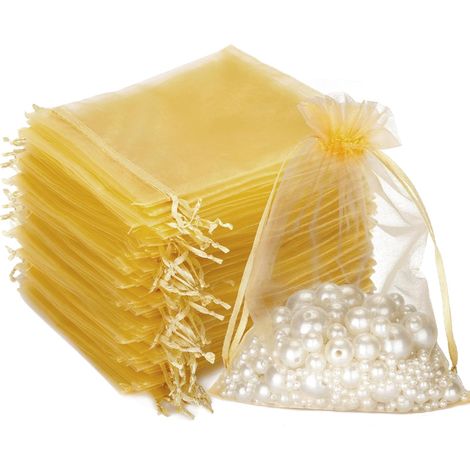 100 pièces (2030 cm) sacs cadeaux en organza doré, sacs à bijoux, sacs de lavande, adaptés aux cadeaux de bijoux, bonbons, mariage