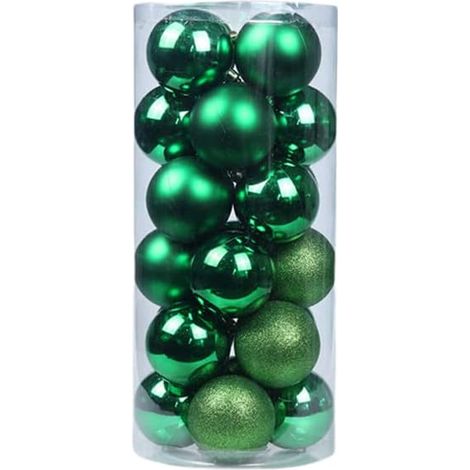 Lot de 24 boules de décoration Plastique pour sapin de Noël - Vert foncé