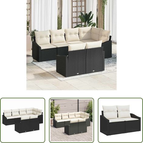 vidaXL Poly Rattan -  Sofa Set mit Kissen 7 pcs Schwarz Poly Rattan (1/5)