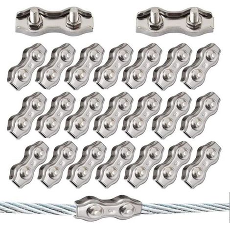 20 Pieces Duplex Clips M3 Wire Rope Clips Stainless Steel 304 Duplex Clips for 3mm Wire Rope Rigging (1/5)