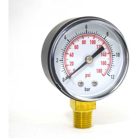 Manomètre sec radial 0 - 12 bars 1/4" Gas – Pression max 12 bars – Raccord 1/4" pour systèmes hydrauliques et pneumatiques – ADG