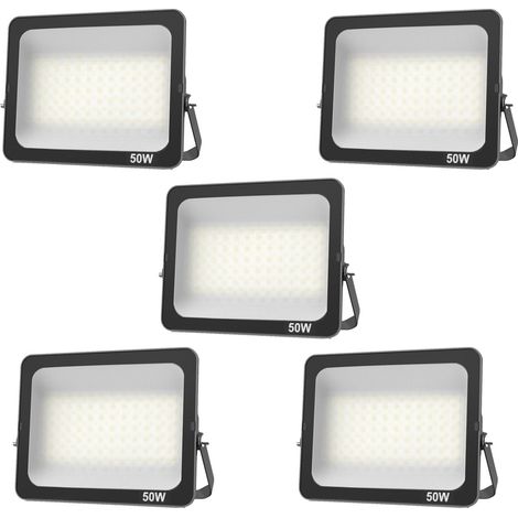 5pcs Projecteur LED 50W, Superlumineux spot extérieur Blanc Froid 6500K, IP66 Eclairage de Sécurité Floodlight lumiere pour Jardin Stade Garage entrepôt Magasin Atelier Dépôt