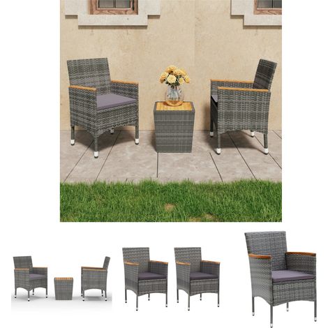 Hinterhof - vidaXL 3-tlg. Bistro-Set Poly Rattan und Akazienholz Grau - Außenbereich (1/5)