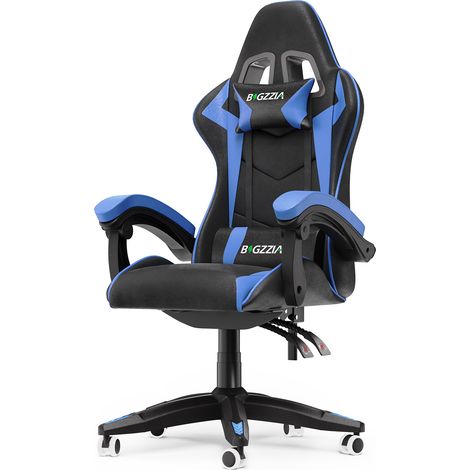 Xhomrattan – Ergonomischer Gaming-Stuhl, 90°–155° verstellbar – PU-Leder, abnehmbare Kopfstütze und Lendenkissen – Maximale Belastung 110 kg – 360°-Rollen – Blau