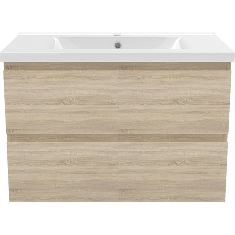 AICA Mueble de baño con lavabo, roble, 79 x 44,5 x 52 cm (1/5)