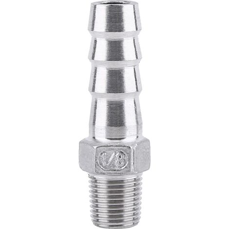 Raccords Cannelés de Tuyau 1/8 "Acier Inoxydable SS304 Raccord de Tuyau à Filetage Mâle Connecteur de Queue de Barbelé (1/8"x10mm) (1/4)