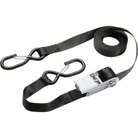 Sangle d'Arrimage avec Crochets et Boucle Autobloquante, Noir, 5m x 25mm Sangle