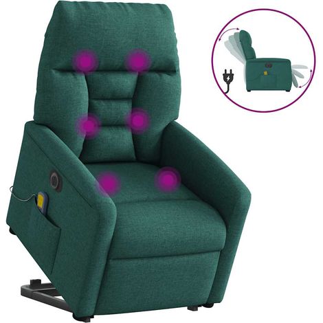 Elektrischer Massagesessel mit Aufstehhilfe Dunkelgrün Stoff