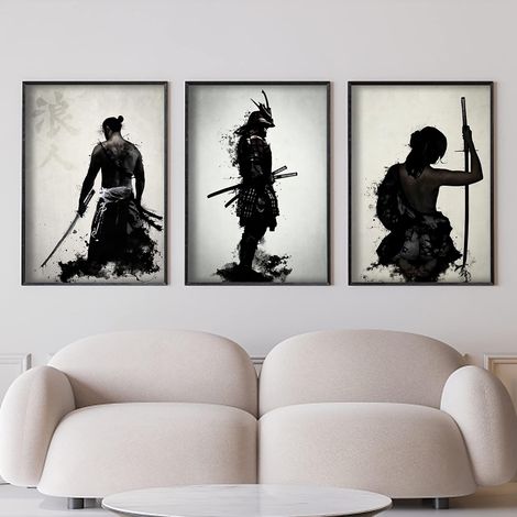 Japon Samouraï Photos Portrait Bushido Guerrier japonais Impression murale Noir et blanc Poster pour salon chambre à coucher décor sans cadre (3x30x40cm, ) (1/5)