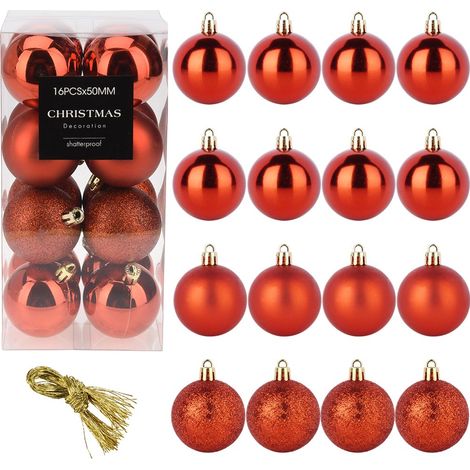 BRUCHSICHERE WEIHNACHTSKUGELN, ROTE WEIHNACHTSSCHMUCKSTÜCKE, SET MIT 16 STÜCK 5