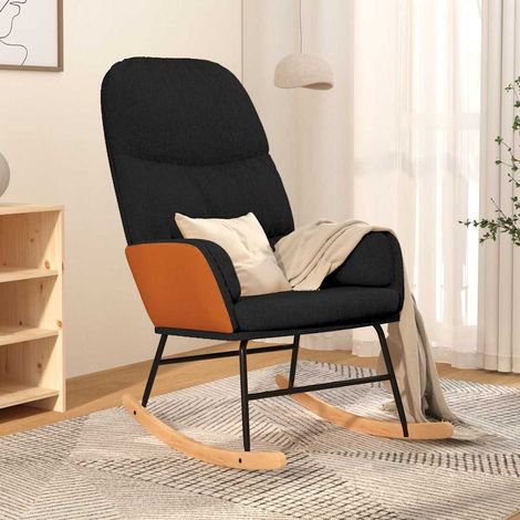 Chaise à bascule Fauteuil berçant - Chaise de salon Noir Tissu BonneVie-99921 (1/5)