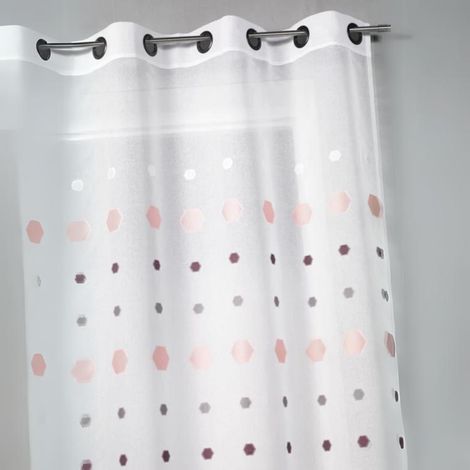 Voilage jacquard imprimés hexagonaux Rose Boudoir 140x240 cm