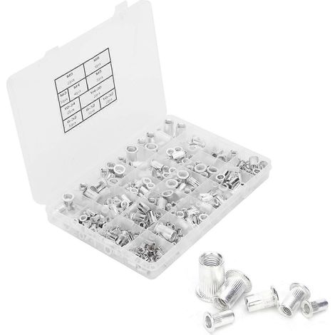 300 Stück/Box Aluminium-Nietmuttern 6‑32/ 8‑32/ 10‑24/ 10‑32/ 1/4‑20/ M3/ M4/ M5/ M6/ M8