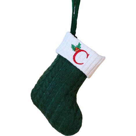 Chaussette De Noël - Initiale Personnalisable - Pour Cheminée Ou Décoration Intérieure - 20 x 16 cm - Vert - Lot De 1