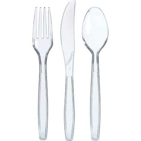 Couverts En Plastique - Lot De 300 Pièces 100 Fourchettes 100 Cuillères 100 Couteaux - Pour Événements Festifs Et Professionnels - Usage Unique (1/5)