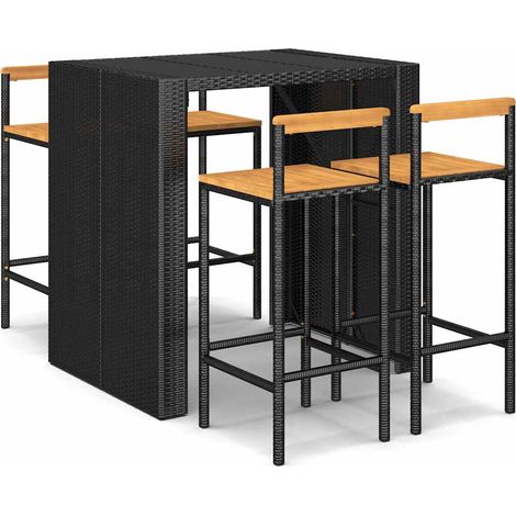 Maison Exclusive - Set Bar Giardino 5 pz Nero Polyrattan e Legno Massello Acacia (1/5)
