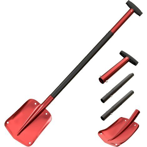 Pelle à Neige en Aluminium, Amovible et Amovible Construction en Quatre pièces avec Cinq Longueurs réglables, Longueur maximale 43 ", Pelle à Neige d'urgence pour motoneige, Rouge (1/5)