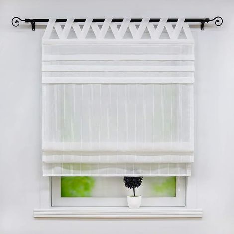 Store romain aspect lin passants Rideau de fenêtre 120 x 140 cm Blanc (1/5)