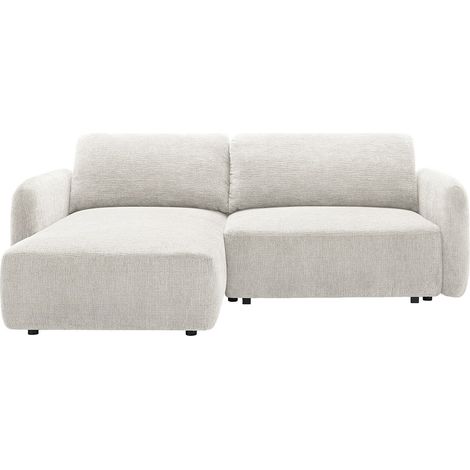 Divano letto angolare sinistro in tessuto ciniglia bianco avorio - PLUFATI (1/4)