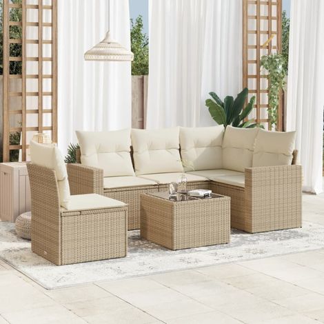 vidaXL Salon de jardin avec coussins 6 pcs beige résine tressée (1/4)