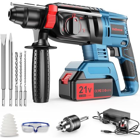 Marteau Perforateur Sans fil avec Aeux Batteries de Rechange 21 V 4000 mAh, Fonctions 4 en 1, Adaptateur SDS-plus avec Mandrin de Perçage, pour Perforateur (1/5)
