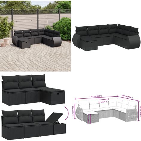 Salon de jardin 7 pcs avec coussins noir résine tressée - Ensemble Salon De Jardin - Mobilier Extérieur - Canapé Jardin - Résine Tressée - Rotin Synthétique - Home & Living (1/5)