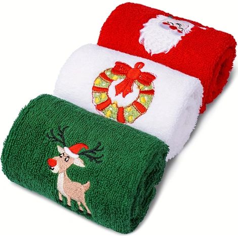 Serviettes de Noël : Lot de 3 avec des imprimés doux, en coton, 45 cm de long x 32 cm de large. (1/5)