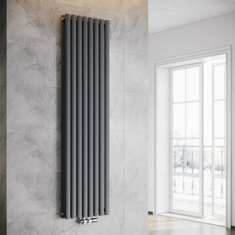 SONNI Radiador de Vertical Antracita Ovalado Radiador Centro Conexión Doble Capa Con válvula termostática 1800x475mm