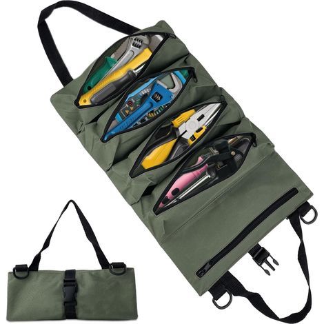 Werkzeugtasche mit Rollen, Werkzeugtasche aus Segeltuch für Schraubenschlüssel, Mehrzweck-Rolltasche mit 5 Reißverschlusstaschen, für Klempner (1/5)