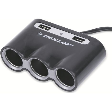 DUNLOP Répartiteur Allume-Cigare, 12/24V, Triple, 2 Ports USB (1/2)