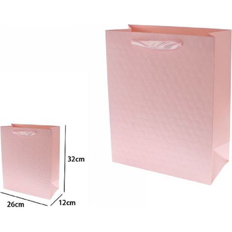 TrAdE Shop Traesio - Set 2pz Borse Buste Regalo Shopper Rosa Goffrata Manico Tessuto 32x26x12cm 69930 -