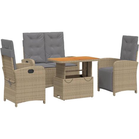 Ensemble à manger de jardin coussins 4 pcs beige résine tressée (1/5)