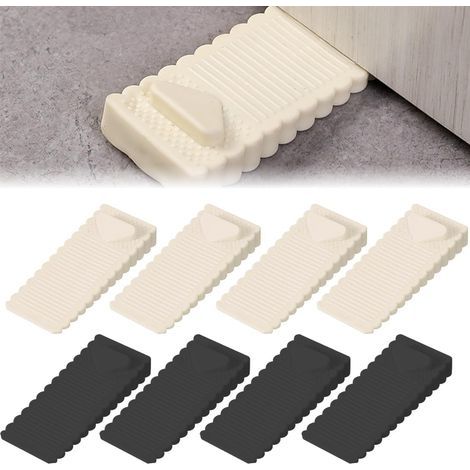Set di 8 fermaporta in gomma morbida, antiscivolo e regolabili in altezza, inodori, per pavimenti e pareti, adatti a moquette, parquet e cemento. (1/5)