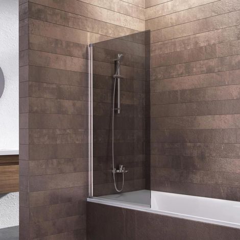 Schulte – Pare-baignoire pliant 70 x 130 cm – Verre de sécurité 5 mm – Volet rabattable – Profilé aluminium argenté – Verre fumé