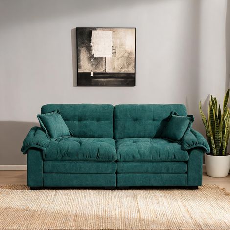 Canapé fixe 2 3 places en tissu chenille vert pour salon (1/5)