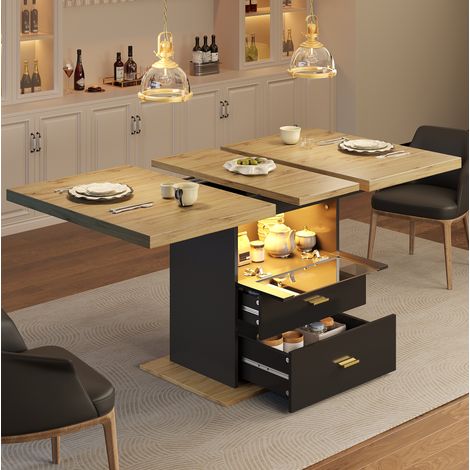 Mesa extensible patas en X con almacenaje tablero LED integrada 110x80x75cm color Madera (1/5)