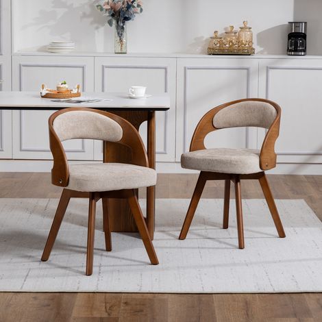 Lot de 2 chaises de salle à manger, fauteuil de salon pivotant à 360° moderne, chaise de cuisine ergonomique rembourrée en lin, Kaki (1/5)