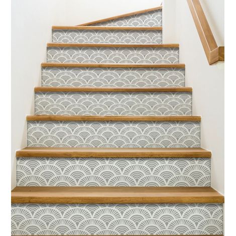 Okkope Autocollant Adhésif Contremarche Éventails Gris Asiatique, 3 Pièces, 19,5 x 100 cm, Motif Décoratif (1/2)