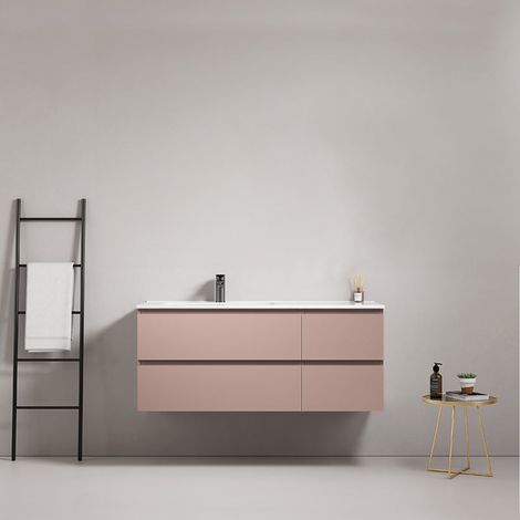 Mobile bagno sospeso 120 cm Rosa Retro Lavabo a Sinistra in Ceramica Senza Specchio - Fiji Paint (1/5)