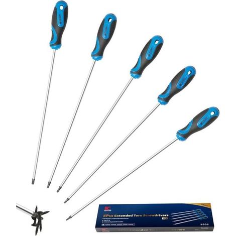 Jeu de 5 tournevis Torx extra-longs, acier S2, longueur de lame 300 mm, T15–T30, plus longs tournevis en étoile (1/5)