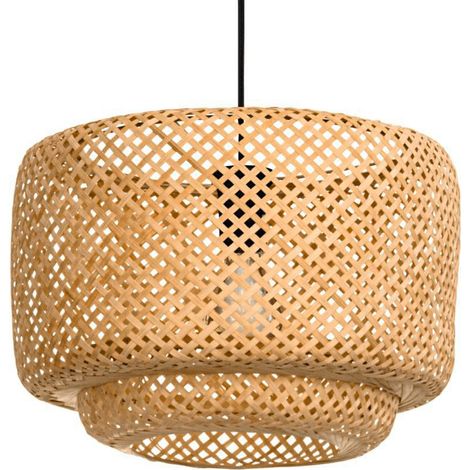 Lampe suspendue Hettonle Wood Nature E27 1x40w H: 110cm Ø42 cm Dimmable (1/3)
