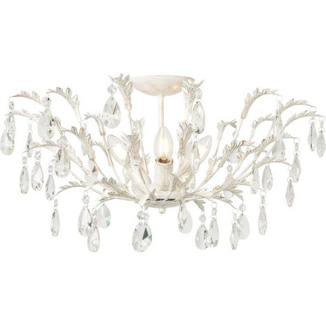Visconte Lucca White, Gold Leaf Semi flush Crystal Effect E14 Ceiling 3 Light (1/5)
