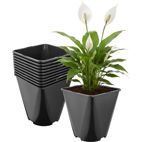 Garronda Pot de Fleur Carré Arrondi Plastique 18 × H 20 cm (5L) Lot 10 Godets Semis Pots de Pépinière Drainage Résistants Intempéries pour Culture Plantes Jardin Serre Intérieur Extérieur GD-0200
